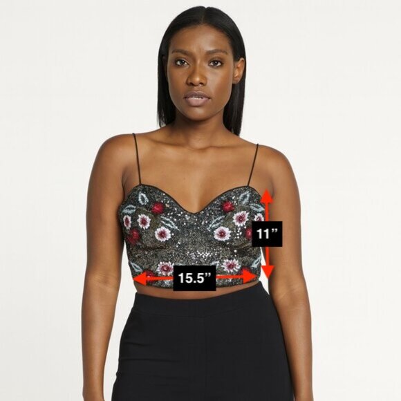 Guess Black Sequin Floral Crop Top - Picture 2 of 4